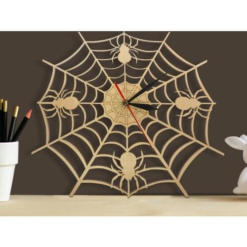 Modern Cob Web Wall Clock in Natural Wood Halloween Nightmare Creepy Spider Wooden Wall Clock Onyx Man Cave Home Decor Gift