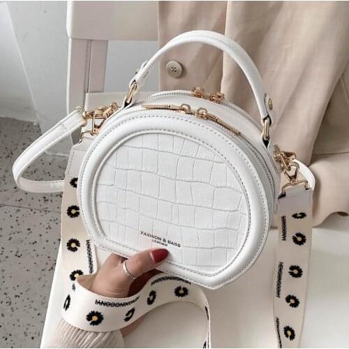 European and American Fashion Portable Wide Shoulder Strap Casual Student Bag Single Shoulder Messenger 021 New Small Round Bag
