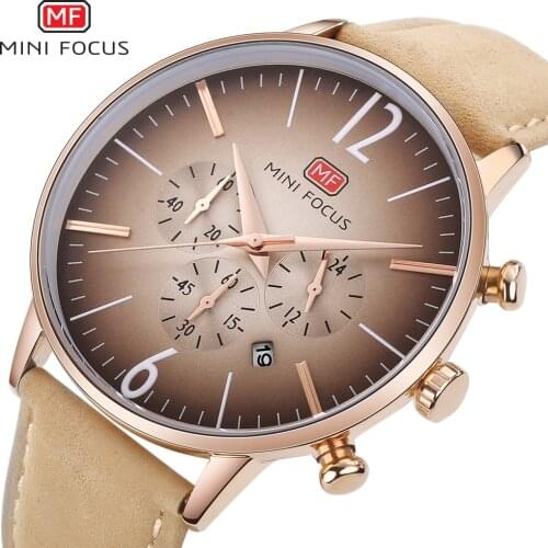 Top Brand Luxury Mens Watches 2020 Sport Watch For Men Casual Waterproof Dials Genuine Leather Strap Dress Chronograph MINIFOCUS