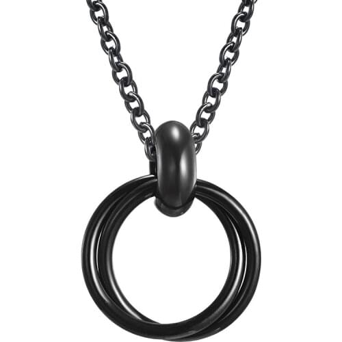 Vintage Double-Circle Pendant Necklaces for Men Stainless Steel Simple Chain Necklace Black Retro Punk Jewelry 24Inch