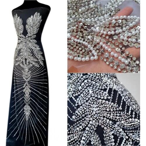 LONG Custom Hand Made Wedding Prom Dress 44x126cm Sew on Rhinestones Crystals Patches White Appliques For Costumes diy Beaded
