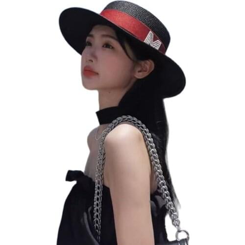 2021 The NEW Womens Retro Flat Straw Hat With Large Brimmed Brimmed Hat M Standard Seaside Vacation Beach Hat Sunshade Top Hat
