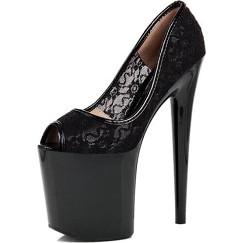 20cm peep toe womens pumps black lace fashion 8 inch High Heel Shoes Platform Sexy punk Exotic Dancer shoes