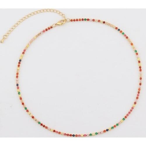 AAA Cubic Zirconia Tennis Choker Necklaces For Women Collier Rainbow Crystal Luxury Bling Bling Clavicle Chain Necklaces Jewelry