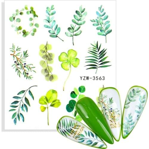 1pcs New Green Simple Nail Art Stickers Leaf Floral Toucan Water Decals Manicure Decorations For Nails Wraps Summer Sliders