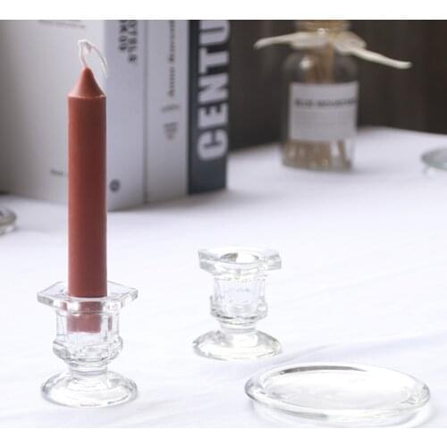 1pc Glass Taper Candlestick holder Clear Candle Holders for Weddings Party Favor Reki Meditation Pillar Candle Stand