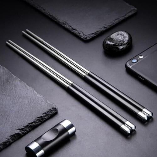 1Pc 24.3cm Stylish Stainless Steel Anti-skid Hotel Restaurant Home Chopsticks Cutlery Gift Reusable Stainless Steel Chopsticks