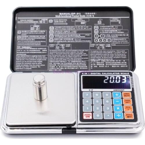 30pcs New LCD Digital High Precision 6 In 1 Multi-function Jewelry Scale Calculator weight balance With Palm Calculator Design