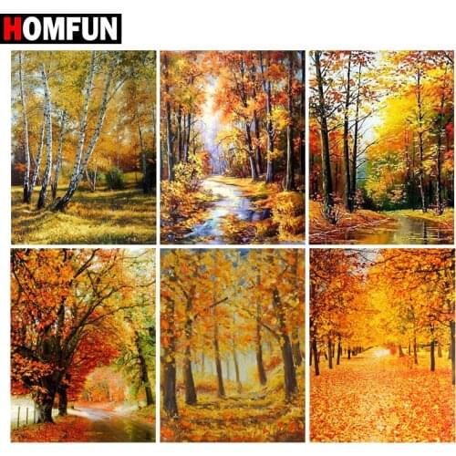 HOMFUN Diy Full Square Round Drill 5D Diamond Painting Cross Stitch Diamond Embroidery "Autumn tree landscape" Home Decor Gift