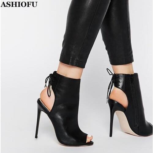 ASHIOFU Handmade New Hot Sale Ladies High Heel Pumps Slingback Lace-up Peep-toe Party Shoes Evening Club Fashion Court Shoes