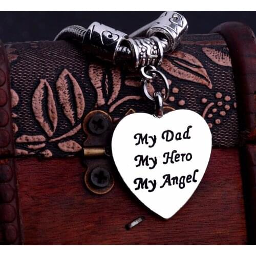 Love Heart Bracelet My Dad My Hero My Angel Pendant Bangle Family Men Daddy Bracelets Fathers Day Gifts Charm Love Beads Jewelry