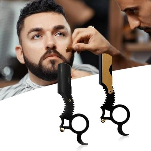 Straight Edge Barber Razor Eyebrow Beard Folding Shaving Razor Stainless Steel Hair Removal Tools Trimming Blades Replaceable
