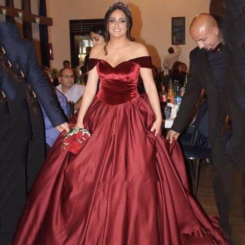 Burgundy Elegant Ball Gown Evening Dress Cap Sleeves Dress vestido de festa for Wedding Party