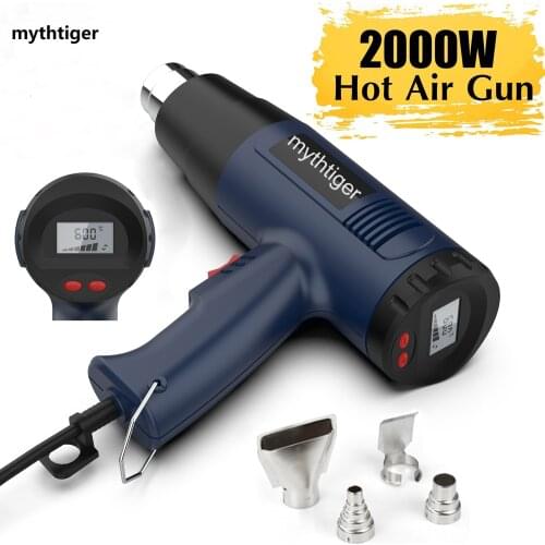 2000W Electric Hot Air Heat Gun with Nozzles Set Easy to Use Dual Temperatures to Burn Strip Paint Resin Varnish Glues Thawing