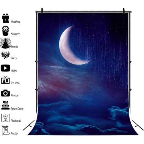Laeacco Moon Backdrops For Photography Blue Clouded Shiny Star Party Decor Baby Child Portrait Photo Background Photo Studio
