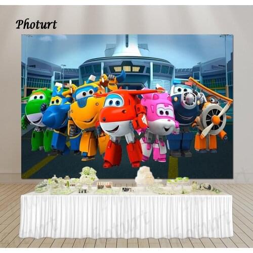 PHOTURT Super Wing Photography Backdrop Kids Birthday Photo Background Red Pink Flight Rescue Team Vinyl Photo Booth Props