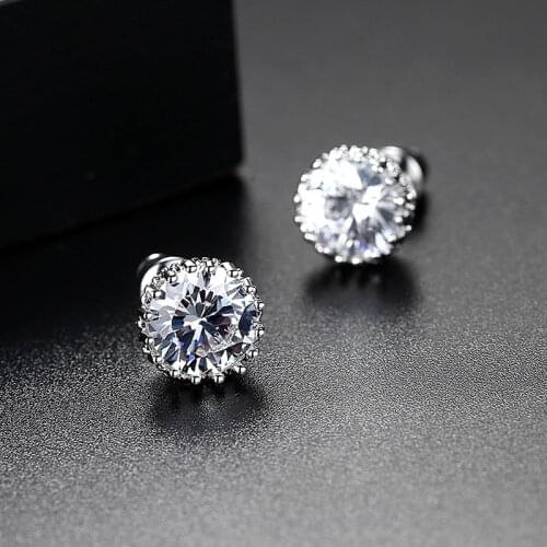 Hot Sell Multi Prongs 8mm Top Quality tanzanite Single Round Cubic Zirconia Stud Earrings Factory Austrian diamond girl earrings