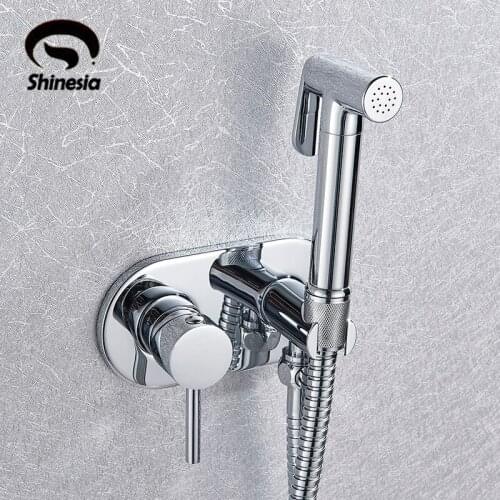 Shinesia Chrome Bidet Faucet Bathroom Accessory Brass Shower Tap Washer Wall Mounted Mixer Crane
