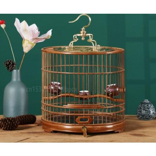 Handmade Indigo Chin Birdcage Purple Bamboo Old Bamboo Polished Embroidered Eye High-grade Birdcage Round Cage with Door