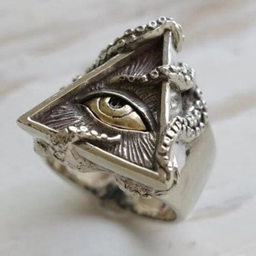 Eye Of Horus Unique Personality Triangle Silver Color Rings Exaggeration Octopus Tentacles Anniversary Holiday Gifts Jewelry