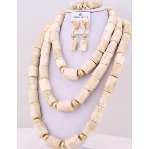 Dudo 33 Inches 15-21mm African White Origianl Coral Beads Jewelry Set Nigerian Beads Necklace Jewelry Set