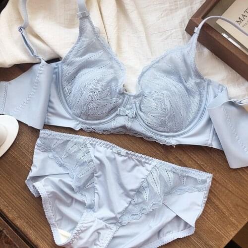 Wriufred Adjustable bra panties set sexy lace crystal cup thin women bow underwear set underwire large size lingerie
