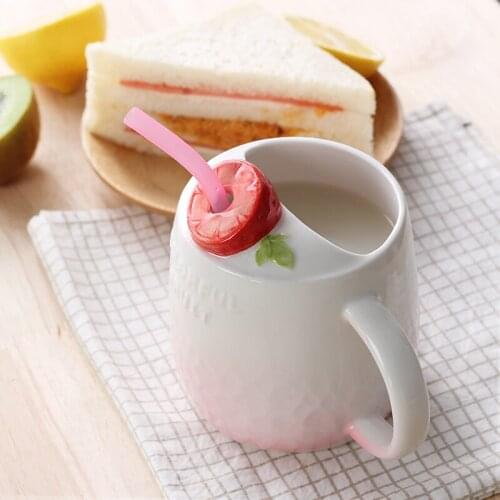 Creative Fruit watermelon Kiwi Strawberry lemon ceramic cup with sucker breakfast drink cup coffee cup