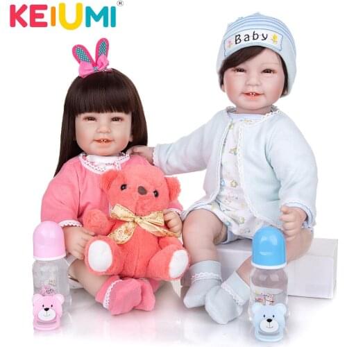 KEIUMI 22 Inch Reborn Dolls Babies Twins Lifelike Cloth Body Educational Newborn Baby Doll Toy For Boy Kid Palymate