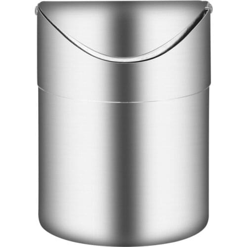 Stainless Steel Desk Trash Bin Countertop Waste Can With Swing Lid 1.5 L Mini DustBin NJ72920