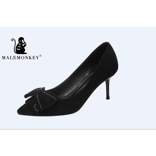 Male Monkey 2019 Spring Summer Women Pumps Shallow Hollow High Heels Women Shoes Working Bowknot Pumps