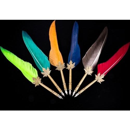 European Style Calligrap Feather Pen Set Vintage Quill Ink Pen Dip Water Metal Fountain Pen Advertising Present Birthday Gift