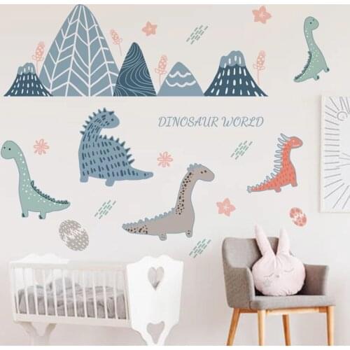 Cartoon Dinosaur Kids Room Wall Stickers Boy Bedroom Decor Aesthetic Self-adhesive Wallsticker Nursery Wall Decoration DIY Decal