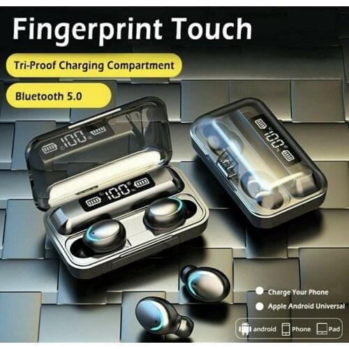 50pcs F9-5 Bluetooth 5.0 Earphones TWS Fingerprint Touch Headset HiFI Stereo In-ear Earbuds Wireless Headphones for sport