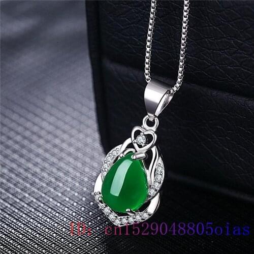 Jade Water droplet Pendant Gifts Jewelry 925 Silver Women Natural Chalcedony Charm Amulet Gemstone Necklace Chinese Crystal