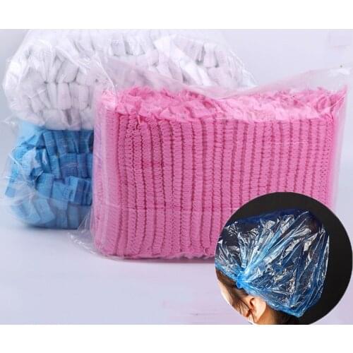 100pcs/lot Disposable Shower Caps Hat Clear Spa Hair Salon Hotel One-Off Bathing Elastic Shower Cap Bathroom Products Bath Caps