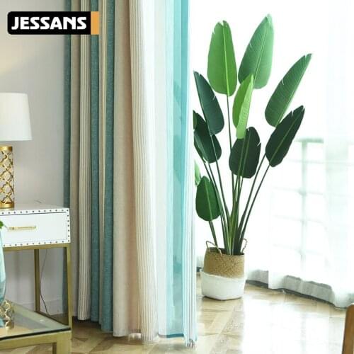 Simple and Modern Striped Cotton and Linen Fresh Atmosphere Thick Blackout Curtains Bedroom Living Room Sleeping Curtains