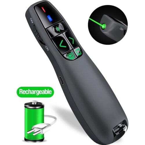 2.4GHz USB Rechargeable Wireless Presenter For Powerpoint Presentation Remote Control Green Laser Pointer For PPT Presentation