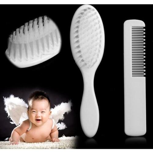 2Pcs Baby Hair Brush & Comb Set in White Soft Gentle for Babies Toddlers Essentials