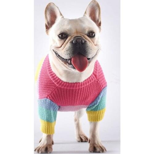 Warm Dog Clothes Winter Rainbow Pet Dog Sweater Fat Dogs Coat French Bulldog Pet Clothes For Small Medium Dogs Puppy Costume Pug