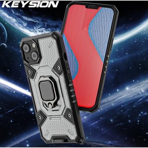KEYSION Shockproof Armor Case for iPhone 13 Pro Max 13 mini New Transparent Ring Stand Phone Back Cover for iPhone 11 12 Pro Max