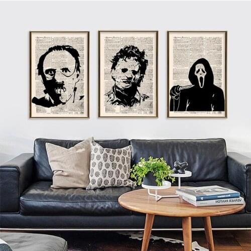 Vintage Kraft Paper Style Canvas Painting Vintage Old Newspaper Horror Movie Posters and Canvas Wall Art Print Canvas Home Decor