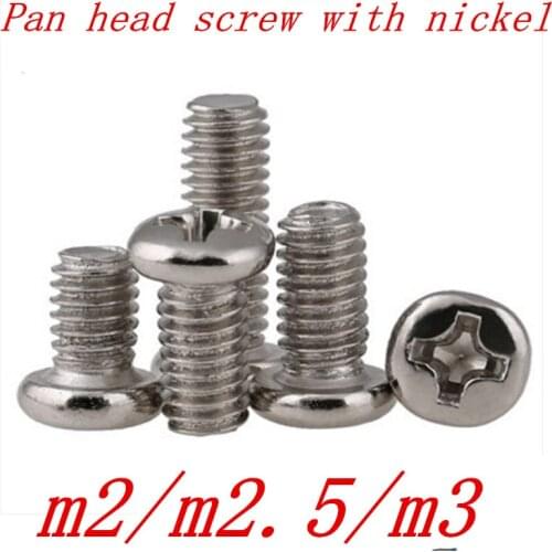500pcs nickel pan round head screws carbon steel screws M2 M2.5 M3 M3*4 M3*5 M3*6 screws black plated screws