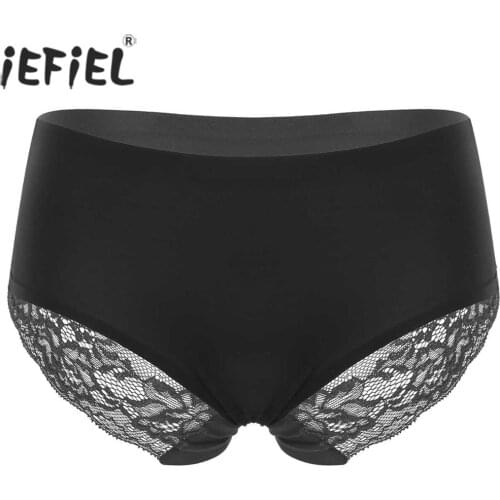 Women Sexy Crotch Transparent Panties Ladies Smooth Silky Floral Lace Side Lingerie Seamless Mid-Rise Bikini Underwear Briefs
