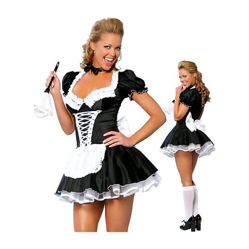 XS-6XL Plus Size Halloween Costumes For Adult Free Shipping Sexy Mini Maid Dress 3S1053 Low-Cut Neckline French Maid Outfit
