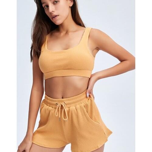 Womens Sports Set Fitness Two-piece Yoga Suit Sports Bra High Waist Fitness Adjustable Loose Shorts Seamless Yoga Shorts Set