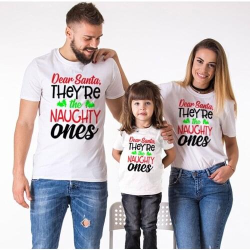1pcs Christmas Family Matching T Shirt Clothes Dear Santa They're The Naughty Ones Print Funny Mommy Daddy and Kids Baby T-shirt