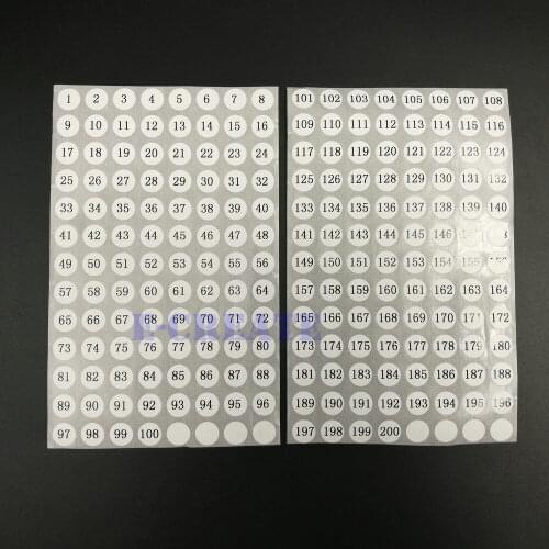 10 sets Sticky Numbered Labels From 1 To 200 White & Round 0.39" Stickers Numbers Round