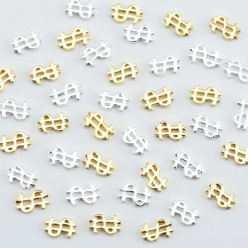 20PCS Metal 3d Nail Art Decorations Gold Silver 7*9.5mm Hollow Nails Charm Jewelry Accessories Wholesale Dollar Sign Nail Decor