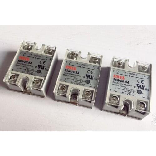 5pcs SSR-60AA SSR-75AA SSR-80AA SSR-100AA Solid State Relay Module with Plastic Cover AC Control AC 80-250VAC to 24-380VAC