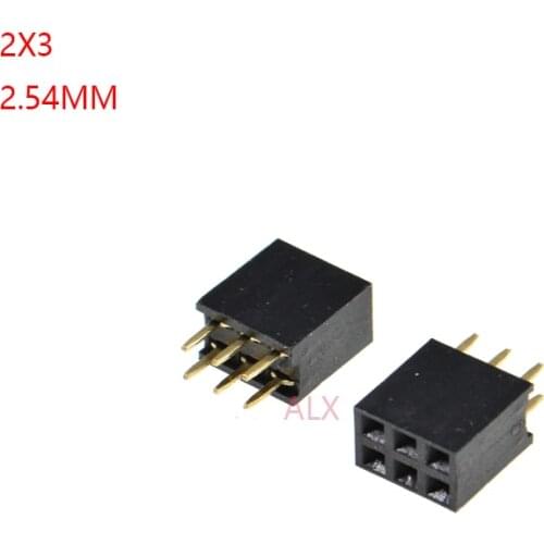 50PCS 2X3 PIN Double row Straight FEMALE PIN HEADER 2.54MM PITCH Strip Connector Socket 2*3 3p 3 PIN 3PIN FOR PCB BOARD
